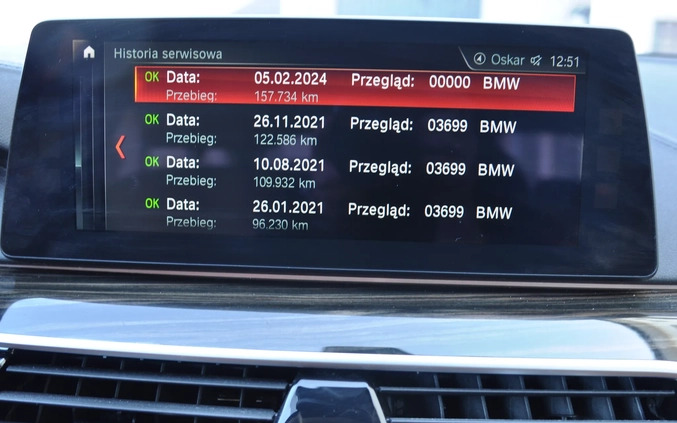 BMW Seria 5 cena 111500 przebieg: 157716, rok produkcji 2017 z Obrzycko małe 407